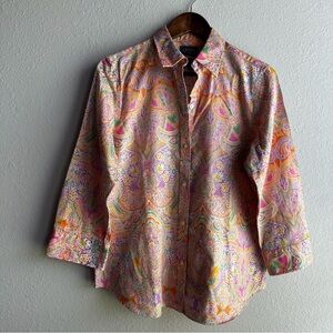 Chaps Women's No Iron Button-Down Shirt | Vibrant Multi-Color Paisley Print Top